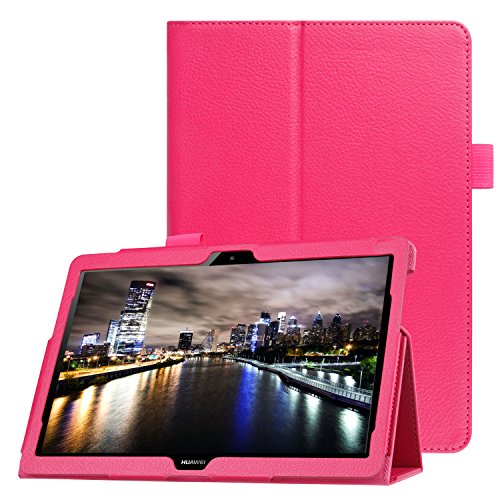 WiTa-Store Carcasa para Huawei T3 10 Stand Case 9.6 Pulgadas aufstellbar Piel sintética + Gratis Stylus Touch Pen Rosa Rosa Oscuro