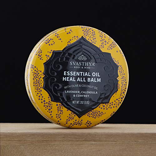 SVASTHYA BODY & MIND Essential Oil Heal All Balm - for Dry Cracked Skin, Speeds Up Healing & Relieves Irritation, Beeswax, Olive, Coconut & Essential Oils - 100% Natural, Made in The USA, 2 oz - Thumbnail 2