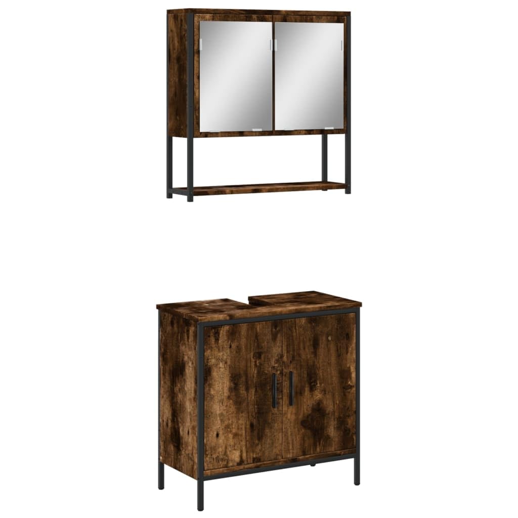 Teenpull Bathroom Furniture Set Smoked Oak, Sink Vanity Combo, Storage Cabinet, Modern Style - Freestanding for Bathrooms, Engineered Wood Medium