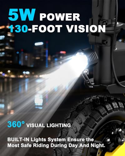 Image of Electric Scooter Adults, Up to 31MPH,11 inch Off-Road Tires, 20 /45 Mile Range | 1200W /2400W,31MPH /40MPH, Fast E-Scooter,Heavy Duty, Full Suspension,Commuting (Yellow-48V-23.4AH)