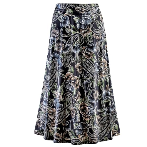 Collections Etc Paisley & Floral Print Elasticized Waist Knit Midi Skirt