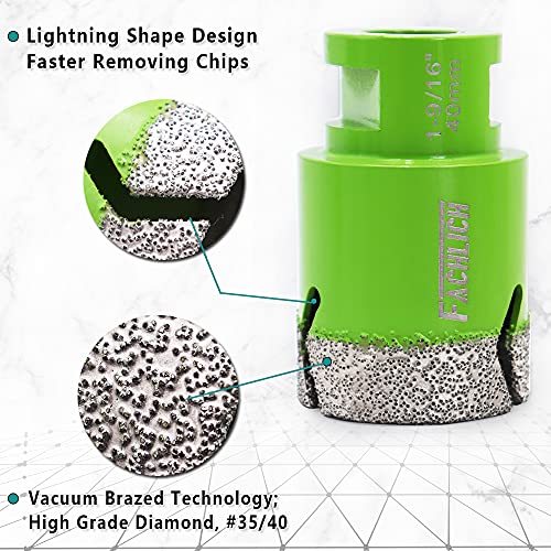 Image of Diamond Core Drill Bit,Diameter 1-3 /5 inch 40mm Thread 5 /8-11,Vacuum Brazed Dry Wet Hole Saw for Porcelain Tile,Granite,Marble,Concrete,Masonry,Brick