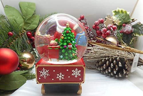 Lightahead Musical Christmas Santa Driving The Train Figurine with Snowman Gifts Christmas Tree Inside Falling Snow Water Ball Snow Globe in Polyresin
