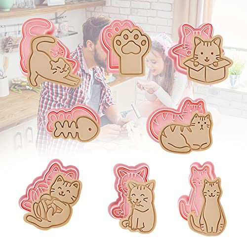 Snowtain 8 Pièces Moule Biscuit Emporte Pièce,Emporte-pièces en plastique,Enfants Moule Biscuit,Moule Biscuit Plastique Motif dessin animé,Emporte-pièces 3D (Impression de chat)
