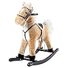 Rocking Horse Plush Animal on Wooden Rockers with Sounds, Stirrups, Saddle & Reins, Ride on Toy, Toddlers to 4 Years Old by Happy Trails – Brown Large