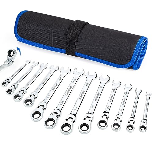 SORAKO Ratcheting Wrench Set Flex Head, 16 Piece SAE Combination Ratchet Wrench kit, 1/4″ - 13/16″ Chrome Vanadium Steel Wrenches