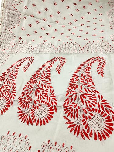 Image of SHRISTI CLOTHINGS Women's Hand Embroidered Cotton Silk Kantha Stitch Saree with Blouse Piece (SB430324 TWD87)