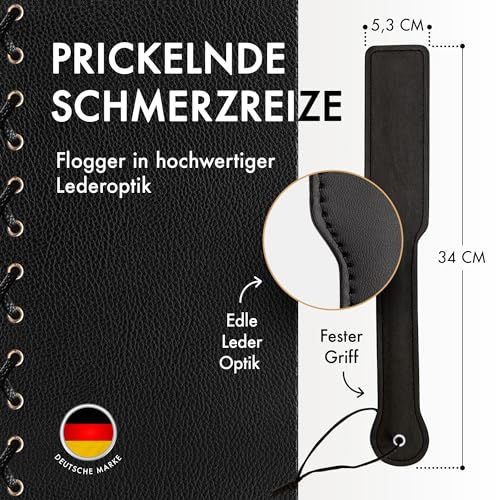 Liebesfreunde® Sex Paddel inkl. Federkitzler, BDSM Peitsche Sex Spielzeug für Paare, SM Flogger, Gerte, Bondage Zubehör