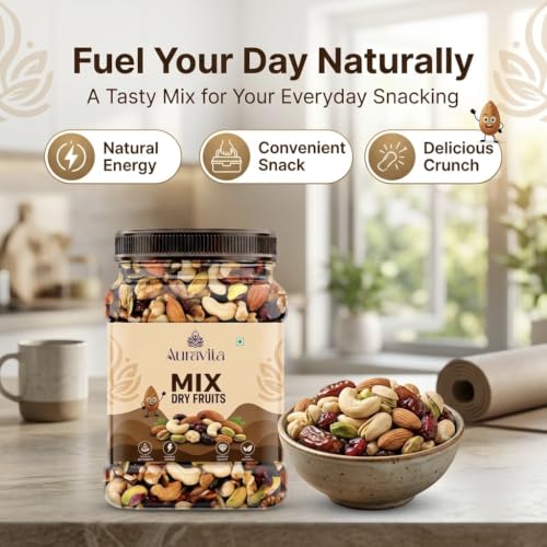 Image of Auravita Healthy Nutmix 500gm, Dried Almonds, Black Raisins, Cashewnuts, Cranberries, Green Raisins & Many More.(Pack of 1)