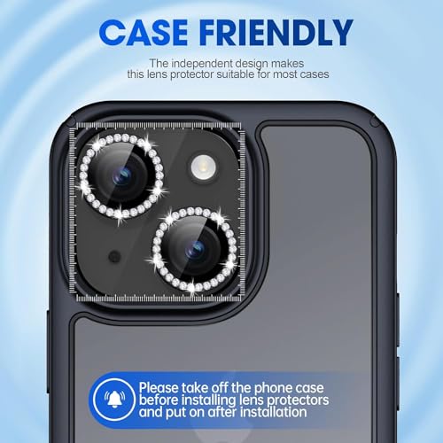 Image of Camera Lens Protector for iPhone 15 / iPhone 15 Plus - Alloy Metal Diamod Ring with Tempered Glass Protector - Case Friendly, Scratch Resistant, Easy Installation