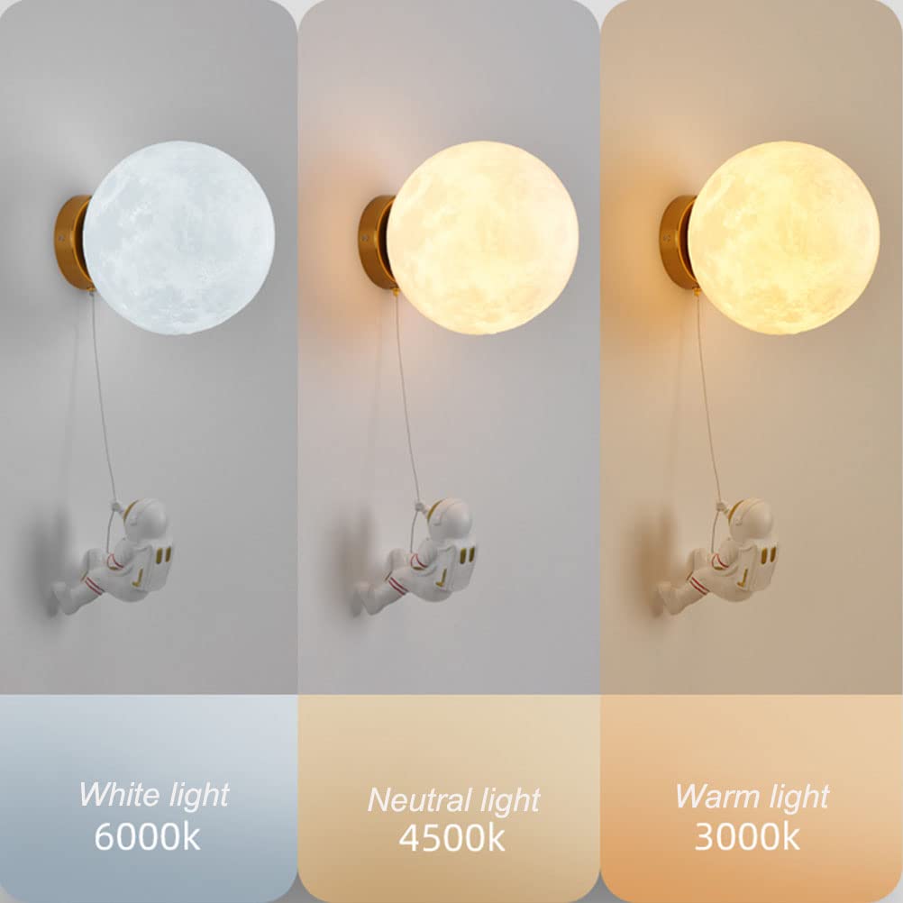 Lampada Da Parete Luna E Astronauta - Luce Notturna 3D LED Per Camera Dei Bambini, 3 Luci, Bianco/Caldo/Neutro
