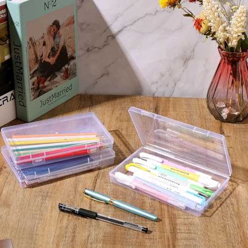 Image of Lemecima 6 Pack Rectangular Clear Plastic Storage Containers Box with Hinged Lid for Beads and Other Small Craft Items (6.9 x 4.2 x 1 inch)