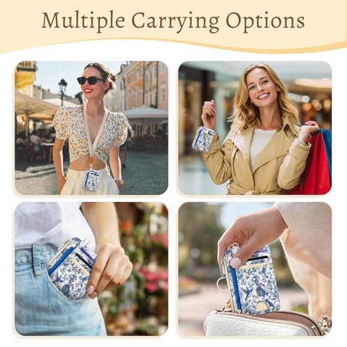 Image of Kelvoris Bird Flowers Credit Card Holder, Small Wallet Women, Slim RFID | Keychain, Zipper Coin Pocket, Front Pocket Thin Travel Card Case, Minimalist, 6 Card Slots, 1 ID Window, Ladies Gifts Woman