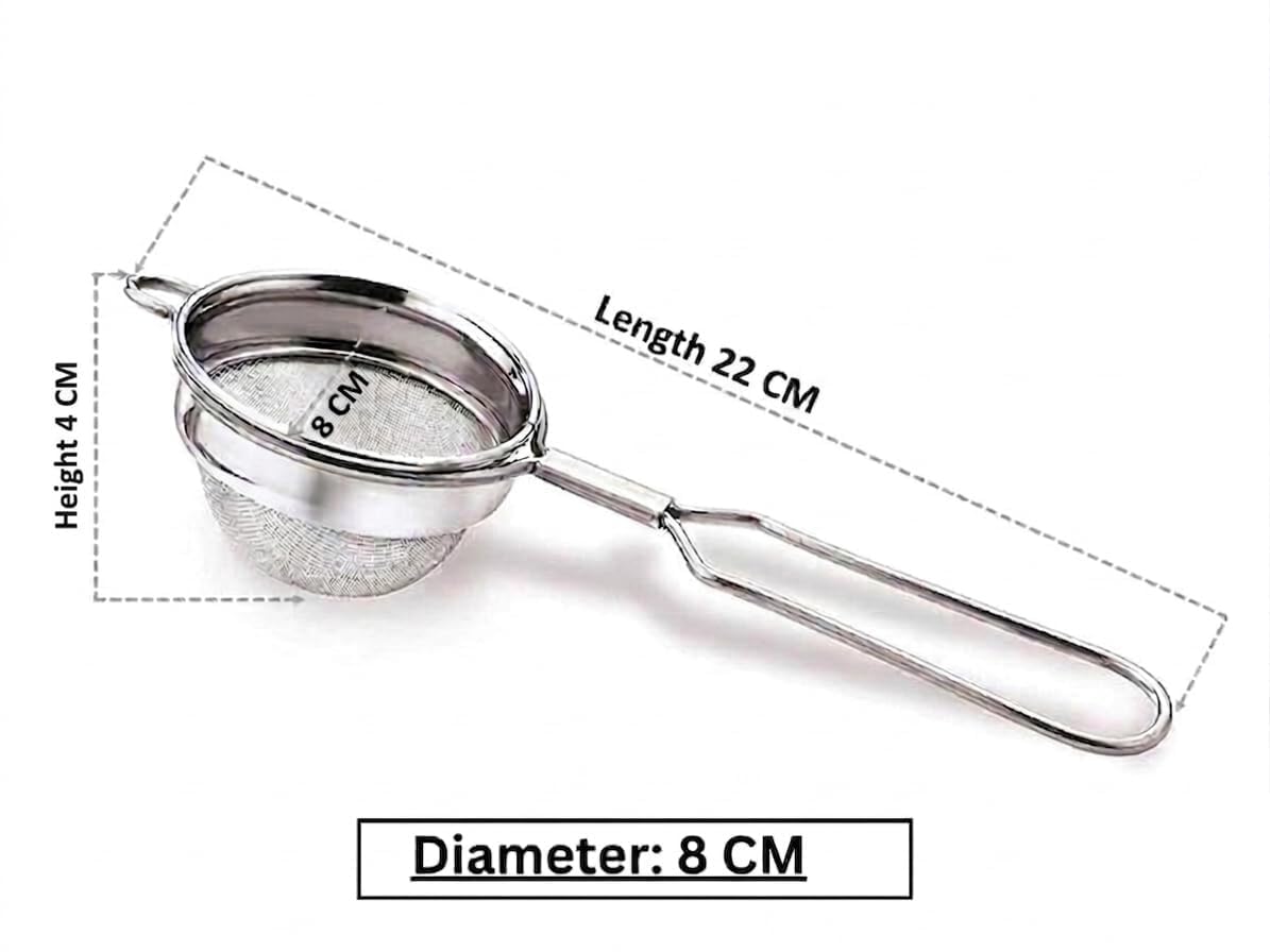 Stainless Steel Tea Strainer Set of 3 (8 cm) Fine Mesh Chai Chhalni β Tea & Coffee Filter, Juice and Oil Strainer with Durable Handle, Rust Proof Kitchen Strainer for Smooth Brewing 1