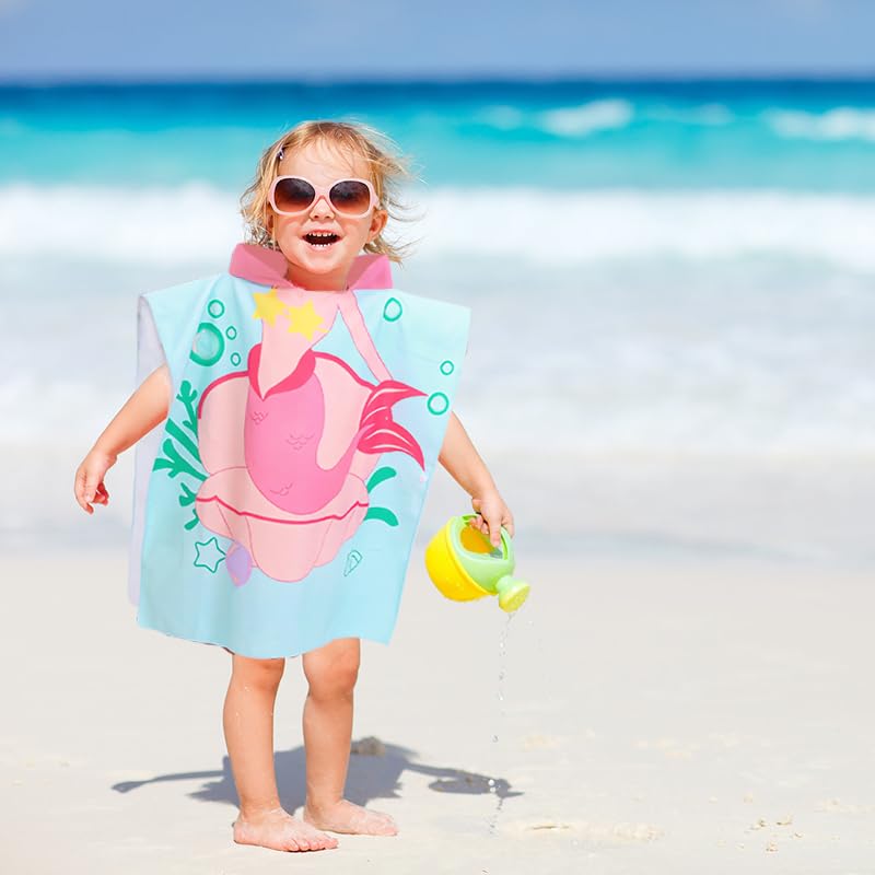 Focenat Poncho Asciugamano Bambini Microfibra - Telo Mare Con Cappuccio Squalo - Asciugatura Rapida 2-8 Anni