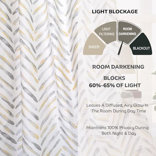 Image of Tranquebar Curtain Co. Window Curtains 5 Feet, 60-65% Room Darkening, Yellow & Grey Watercolor Chevron Print, Cotton Curtains for Window, Cotton Curtains 5 Feet Long Set of 2, BackTabs, Raya (152 cm)