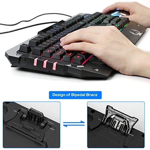 RGB Gaming Keyboard and Mouse Set (US Layout) Rainbow LED RGB Backlit Wired Keyboard for Xbox one PC Mac PS4 Laptop - Thumbnail 7
