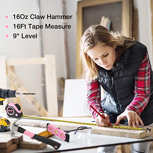 WORKPRO-103-Piece-Pink-Tool-Kit-Hand-Tool-Set-with-Easy-Carrying-Round-Pouch-Durable-Long-Lasting-Chrome-Finish-Tools-Perfect-for-DIY-Home-Maintenance-Pink-Ribbon