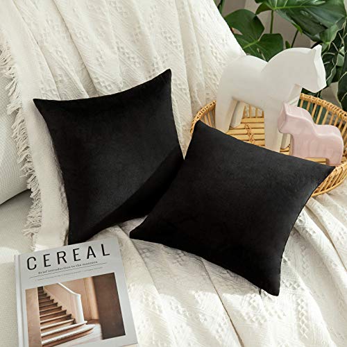 Image of MIULEE Velvet Throw Pillow Covers 12x12 Inch, Pack of 2 - Black, Soft Solid Small Decorative Pillow Covers Modern Luxury Home Decor for Couch Chair Sofa Bedroom Livingroom Car