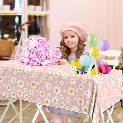 Image of 3Pack Tablecloth, Groovy Daisy Table Cover Pink Flower Birthday Party Decoration, Plastic Retro Hippie Boho Daisy Party Table Cloths for Girl Birthday Baby Shower Wedding Supplies