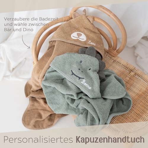 wunderwunsch Jollein Kapuzenhandtuch Baby als Geschenk zur Geburt, personalisiert mit Wunschnamen, Babyhandtuch, Babytuch, Bademantel für Babies, individualisiert mit Namen (Bär, mit Name)