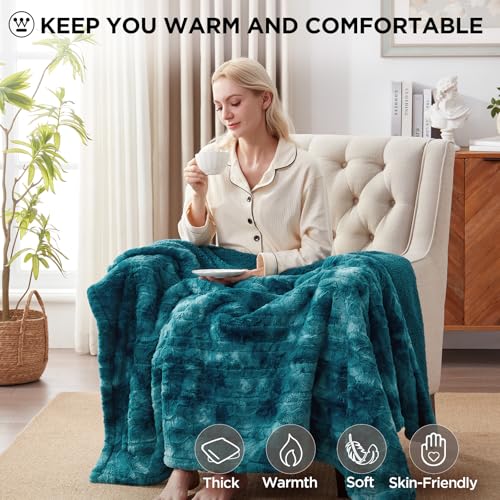 Image of Westinghouse Electric Throw Blanket, Faux Fur Heated Blanket with 6 Heating Levels & 2-10 Hours Auto Off, Soft Cozy Sherpa Heated Blanket Washable Blanket (50 inch x 60 inch Throw Size, Green)