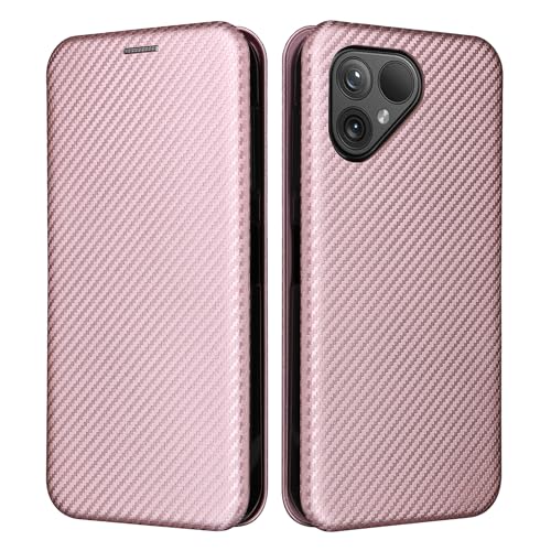 COQUE Fairphone 5 Case, Leather Flip Wallet Case with Card Slot, Carbon Fiber Leather TPU Case for Fairphone 5-Pink - Image 3