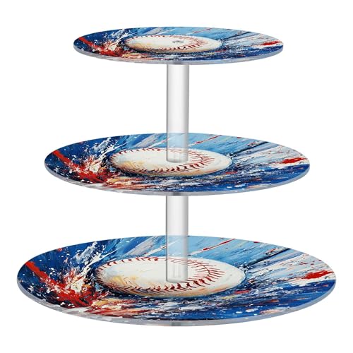 PYBUG Baseball 3 Tier Acrylic Cupcake Stands Tower,Dessert Table Display Set for Tea Party,Wedding,Birthday, Baby Shower