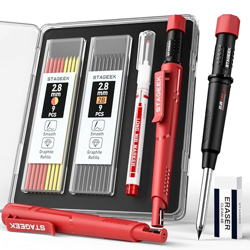 STAGEEK Carpenter Pencil with Sharpener, Mechanical Carpenter Pencils with 19 Refills, Construction...