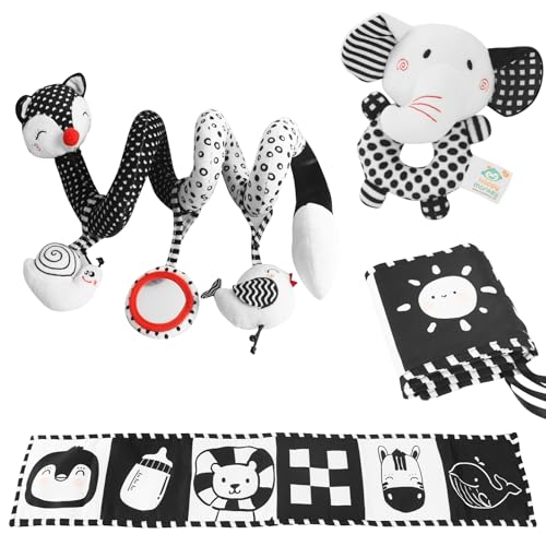 Image of VIESMUMU Car Seat Toys, High Contrast Baby Toys for Newborn 3 Months, Black and White Baby Toys, Contrast for Infants, Contrast Cards for Infant Toddlers Newborn Brain Development