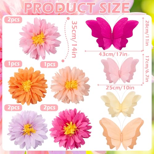 Image of SUNBEAUTY 12 PCS Giant Paper Flowers Large Butterfly Party Decorations Pink Orange Large Tissue Paper Flower for Wall Hanging Butterflies for Birthday Spring Garden Wedding Backdrop Bridal Shower