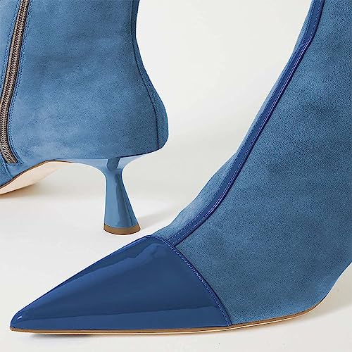 FOWT Women Colorful Cap Toe Ankle Boots Kitten Heel Short Booties Pointed Toe Side Zipper Gradient Color Shoes Made of Suede Fall Winter Dress Work Party Daily Shoes Size 4-16 US4