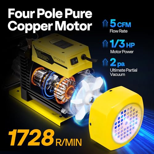 Image of SPECSTAR 1 /3 HP 5 CFM 1-Stage HVAC Vacuum Pump and 4 Way AC Manifold Gauge Set with Leak Detector 5ft Hoses & Accessories for R134a R12 R22 R502 R410a Auto Air Conditioning Refrigeration Recharging