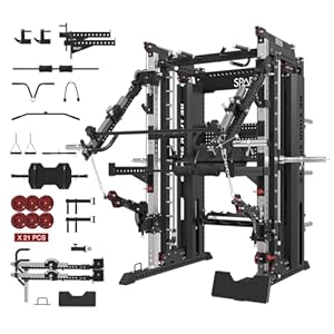 Commercial Smithe Machine with Weight Stack, All-in-One Power Cage Squat Rack Home Gym System with Leg Press Attachment & Cable Crossover, Multi-Functional Trainer with Dual Pulley System for Home Gym