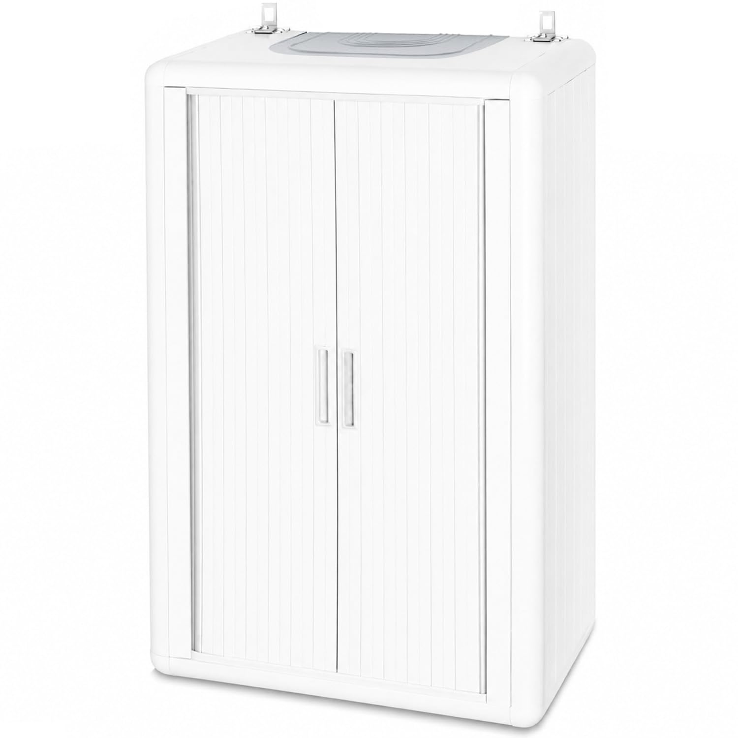 Virsus Mobile Copricaldaia di colore Bianco, Misura 58,5x38,5x98 cm, Apertura a Serranda Orizzontale, Materiale Alveolato Isolante e Ignifugo, Protezione per Caldaia da Esterno ed Interno -HIM902