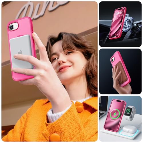 Image of TOCOL for iPhone 17e Case, Compatible with Magsafe, Military Drop Protection, Slim Translucent Matte Shockproof for iPhone 17 e Case 6.1 inch (Hot Pink)