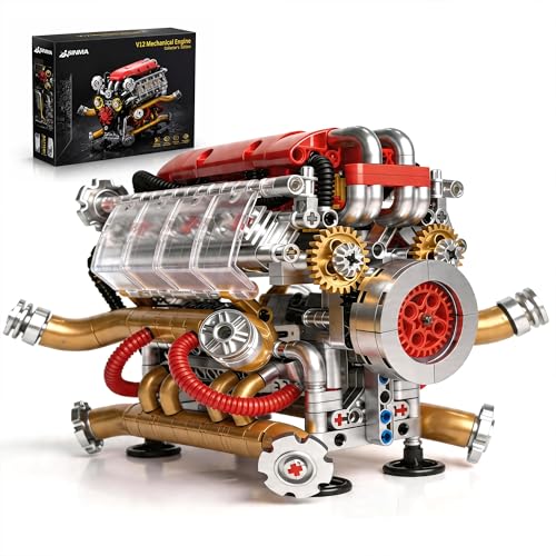 JSINMA V12 Engine Model Kit that Runs, Motorized Mechanical Building Set for Adults with Visible...