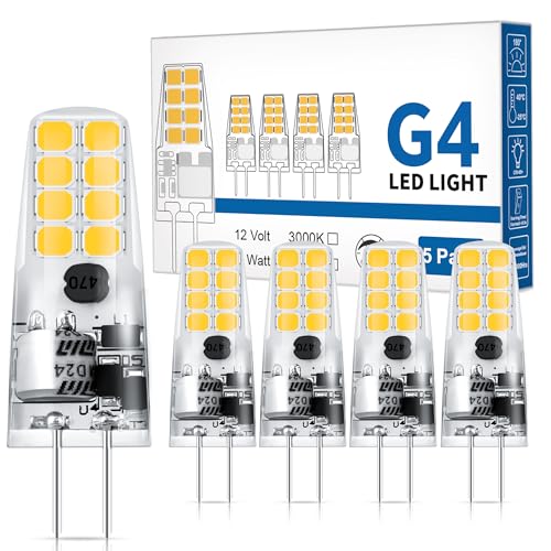 EvaStary Lampadina LED G4 12V 2W, Bianco Caldo 3000K Equivalenti a 25W Lampada Alogena, Lampadine LED G4 220LM, Non Dimmerabile Nessun Sfarfallio 360 Grado, 5 Pezzi