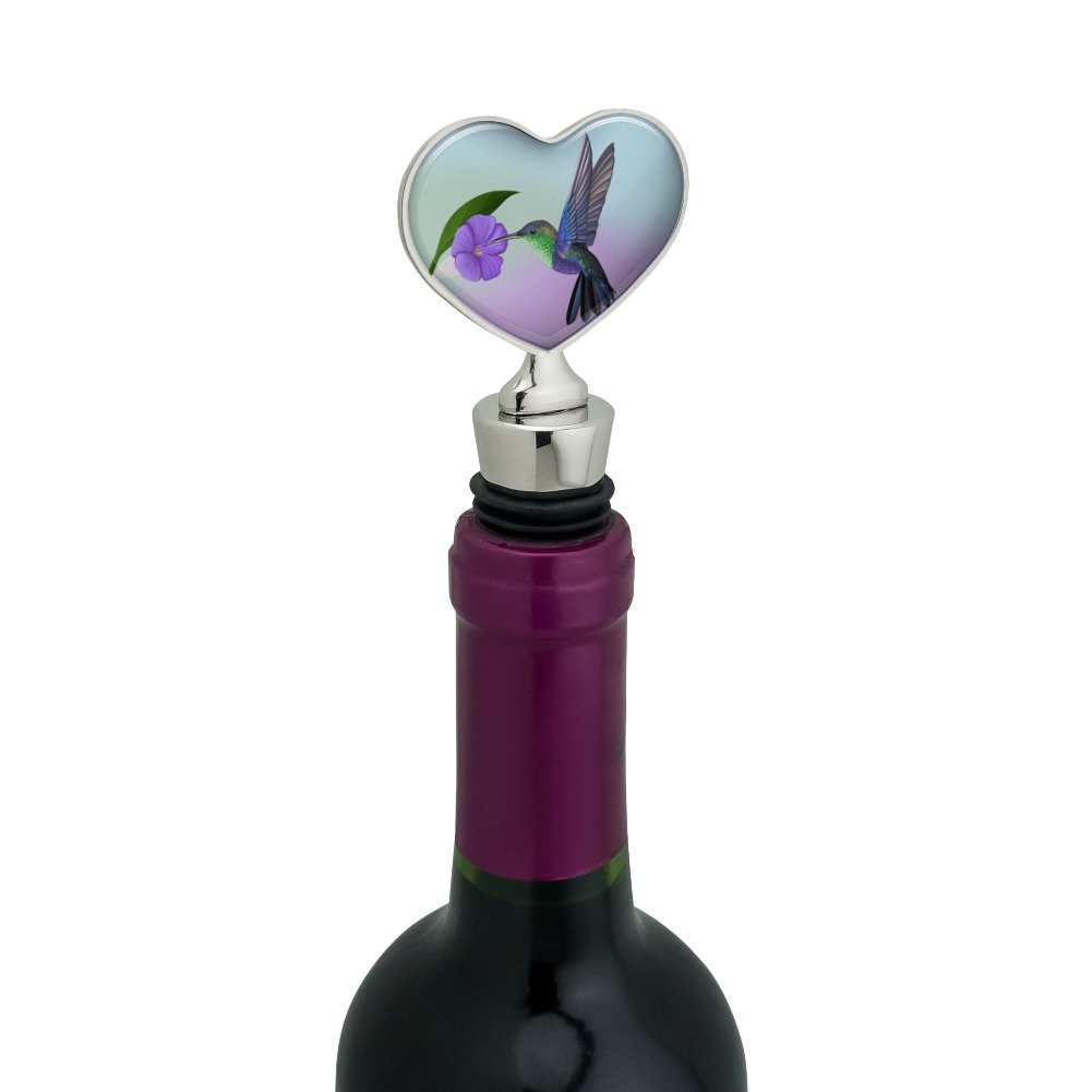 Hummingbird Crowned Woodnymph Purple Violet Heart Love Wine Bottle Stopper