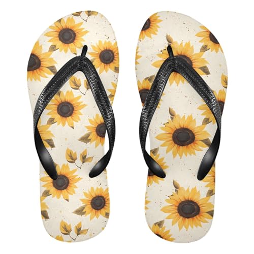 Pattern Sunflower Women's Flip Flop Sandal, Casual Summer Sandals, Mens Flip Flops for Beach Outdoor XS