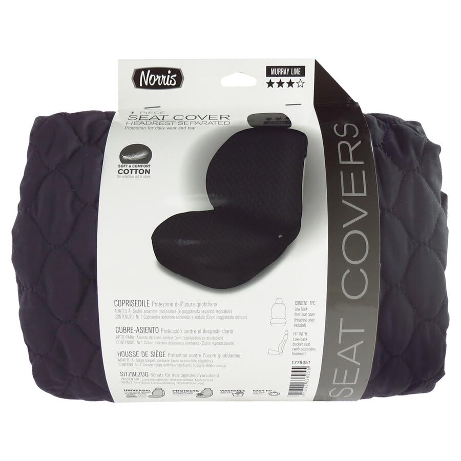 Norris Coprisedile Singolo Universale per Auto/SUV Nero in Cotone Soft, Protettivo, Lavabile, Compatibile con Airbag, Installazione Rapida, Adatto a Sedili Standard con Poggiatesta Regolabile