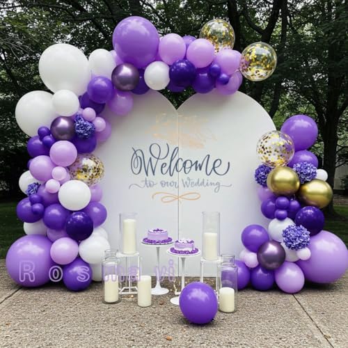 Image of Purple Balloon Arch Kit, Purple and Gold with Butterflies, 121 Pcs