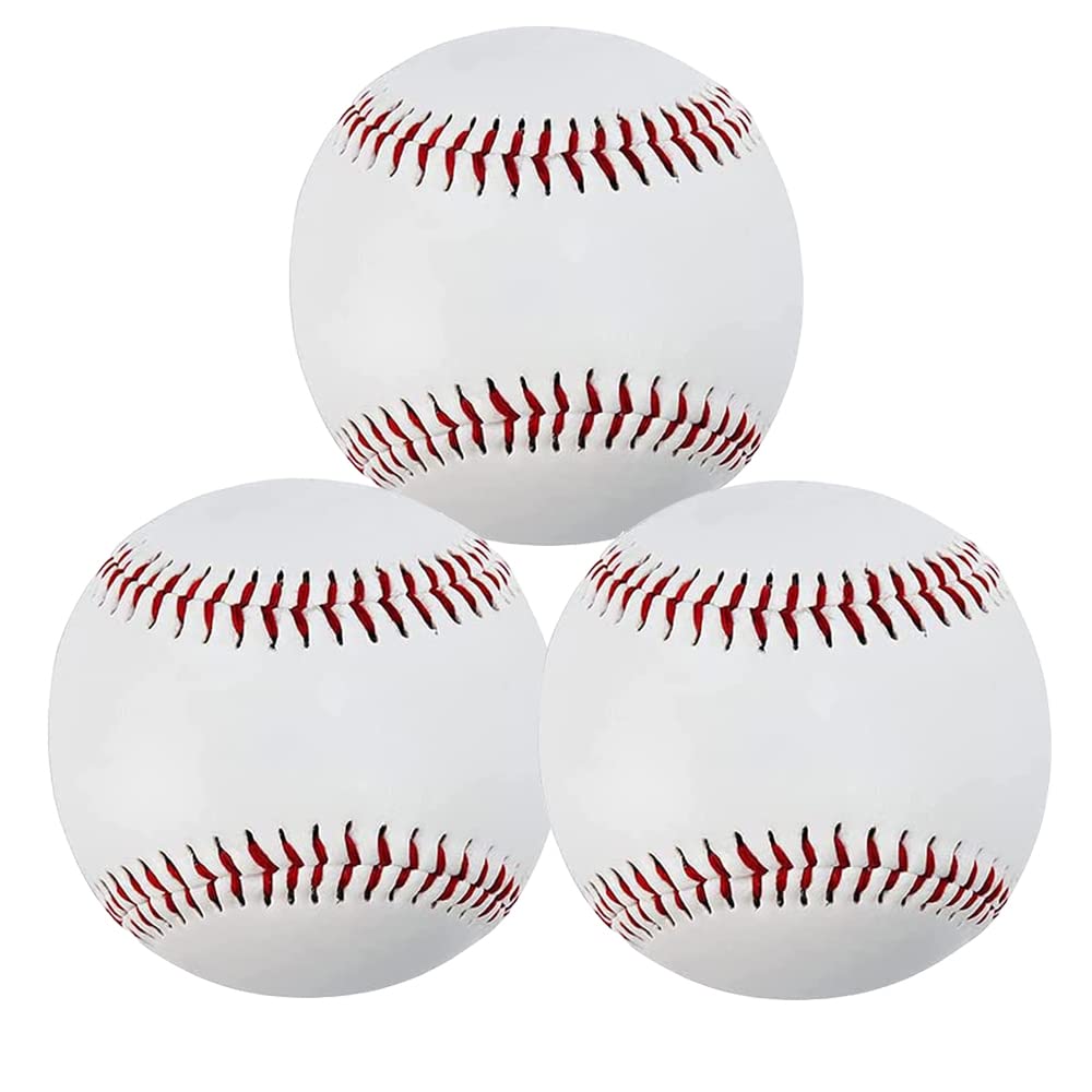 ZYYRSS 3Pack Practice Baseballs, Blank Baseball, Standard 9” Adult Youth Leather Covered Soft Balls for Team Game Competition Pitching Catching Training