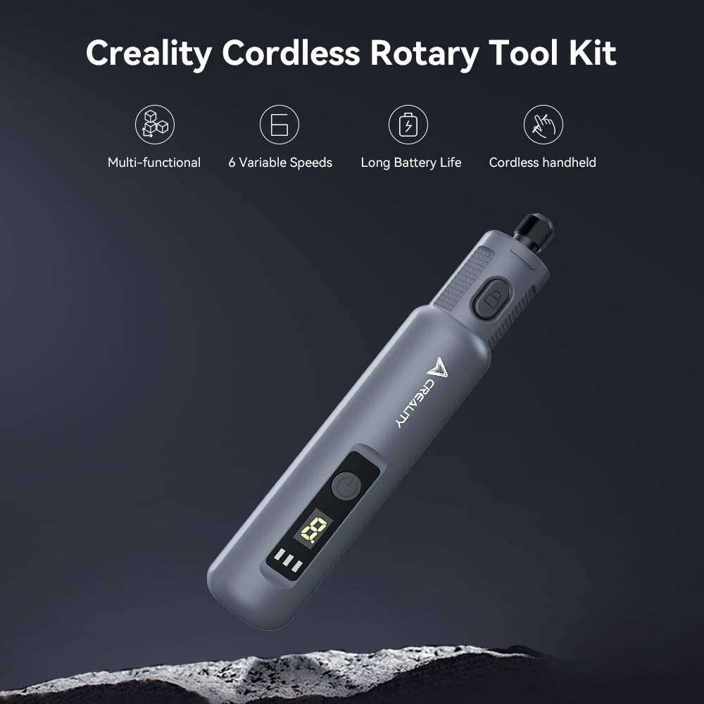 Creality Kit d'outils rotatifs sans fil avec 24 accessoires, multifonction, 6 vitesses variables, longue durée de vie de la batterie et sans fil portable 3,7 V pour modèles d'impression D, meulage