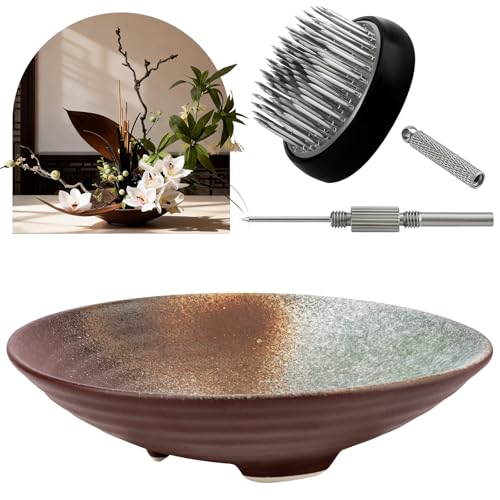 Meiwlong Flower Frog Vase Kit,Japanese Ikebana Flower Arrangement Ceramic Flower Pot Flower Frog Flower Arrangement Vase Kit (Vintage)