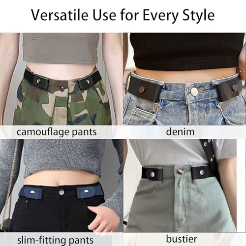 3 PCS No Buckle Elastic Belt for Men and Women, Invisible Buckle-Free Stretch Belt with Adjustable Fit, Comfortable Waistband for Jeans, Pants, Travel, and Daily Wear Coffee,Black,Blue3