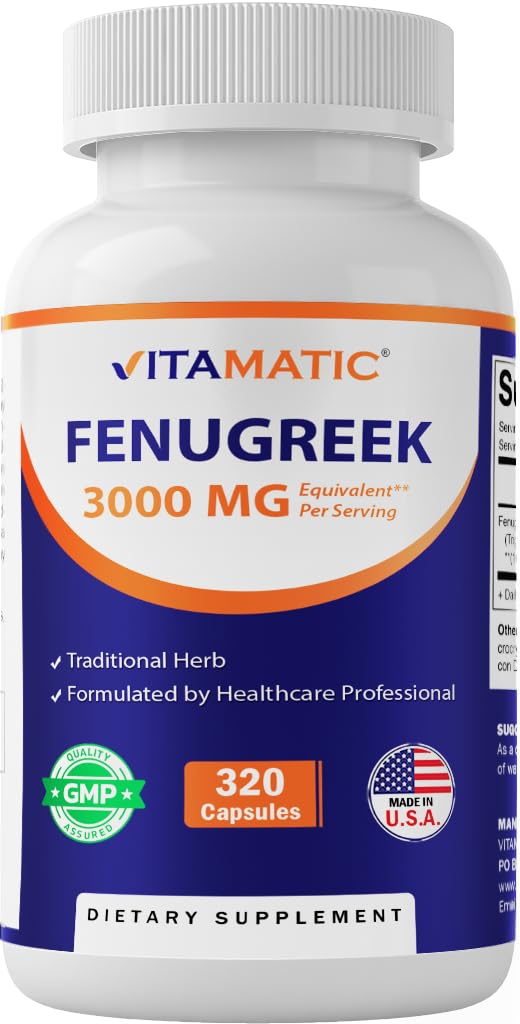 Vitamatic Fenugreek Capsules Extra Strength 3000 mg Equivalent Per Serving (from 10:1 Extract 300 mg) - Trigonella Foenum-Graecum - Methi Seeds Powder Pills - 320 Vegetarian Capsules
