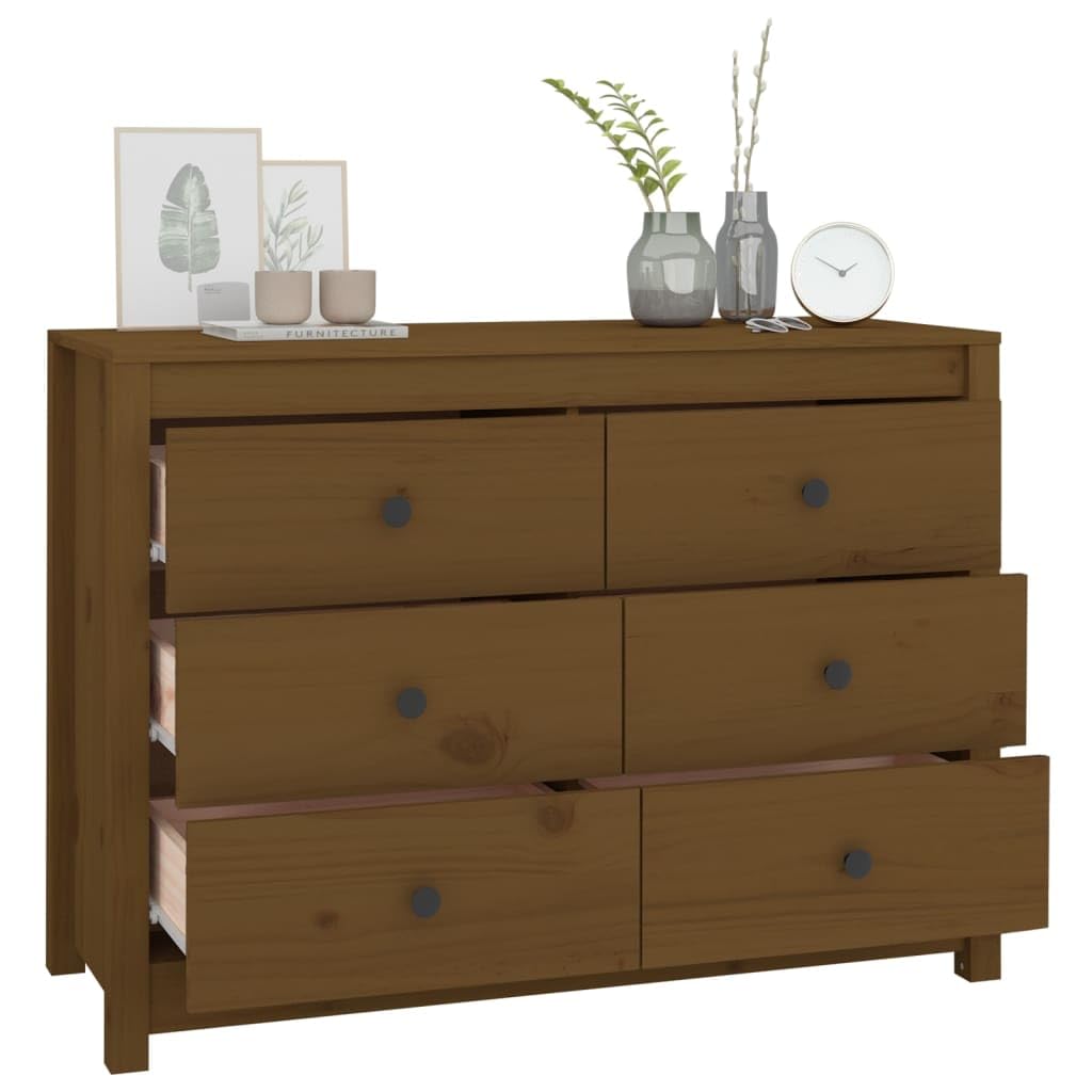 Genérico Armario lateral 100 cm Madera pino macizo, Marrón Miel | Cajones espaciosos, parte superior resistente, fijación de pared incluida, manual de montaje incluido