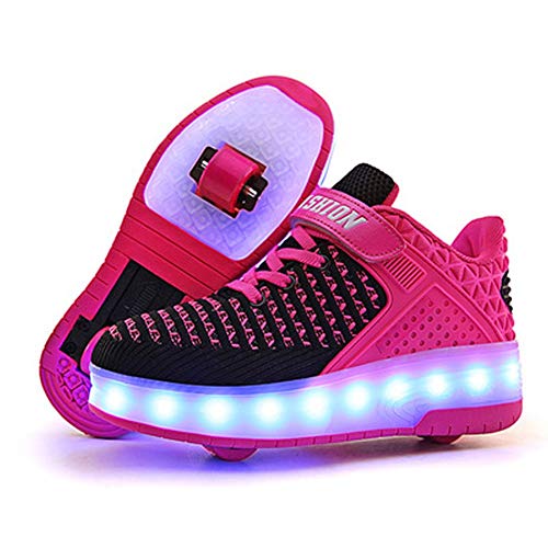 Unisex Kids Led Kick Roller Shoes Skateboarding Shoes USB Charging Fitness Shoes Suitable for Boys and Girls Couples Shoes-Best GiftPink-USA 7.52