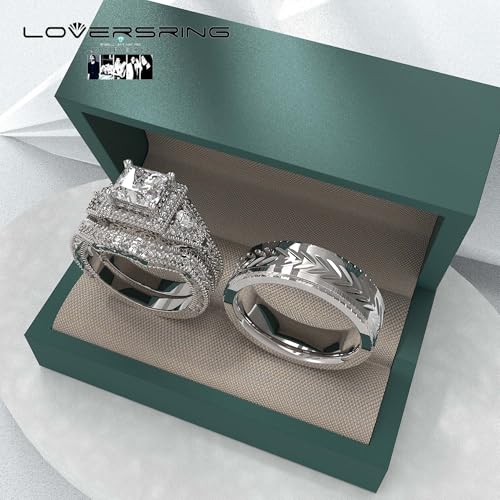 LOVERSRING 2pc His and Hers Couple Ring Bridal Sets Women Man Titanium Band Wedding Ring for Him and Her4